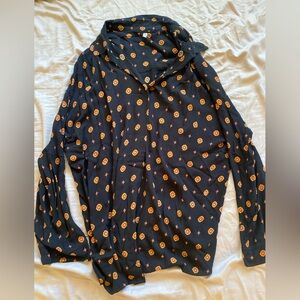 Free people Black Long-Sleeve Shirt with Orange Floral Pattern